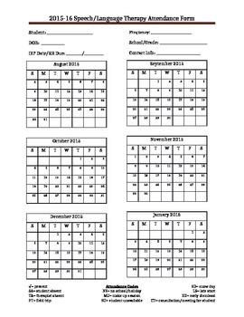 Speech Attendance Sheet 15-16 by Speech Treat | TPT