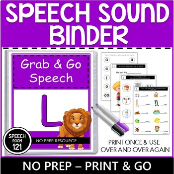 Preview of Speech Binder | L Worksheets | Grab and Go | Articulation