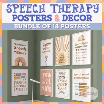 Preview of Boho Speech Therapy Decor Sign SLP Language Therapist Pathologist Bulletin Board