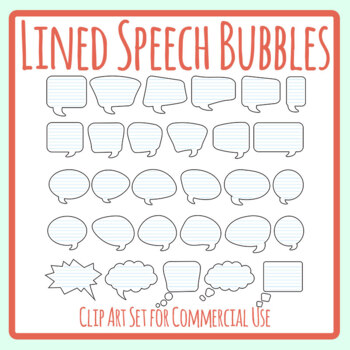 Preview of Speech Bubbles and Thought Bubbles with Lines for Writing Clip Art Set