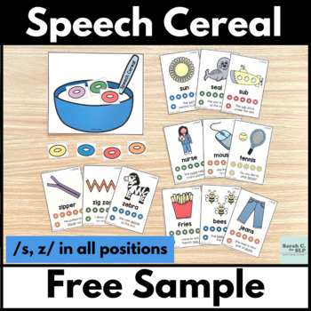 Preview of Speech Cereal Articulation Cards for S and Z in Speech Therapy FREEBIE