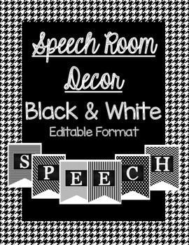 Preview of Speech Therapy Bulletin Board Editable Graphic Black and White