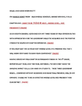 Preview of Speech (FBLA or other club officer)  EDITABLE!