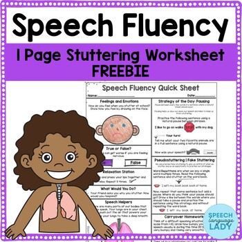 Preview of Speech Fluency | Single Page Stuttering Worksheet FREEBIE