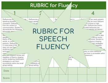 Preview of Speech Fluency (Stuttering) Rubric for Speech Therapy