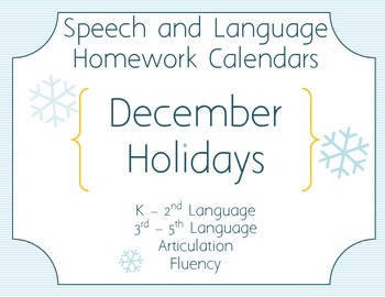 Preview of Speech Homework Calendar - Winter Holidays