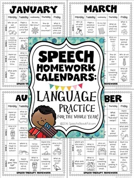 Speech Homework Calendars - Language Practice FOR THE YEAR! by Sarah Wu