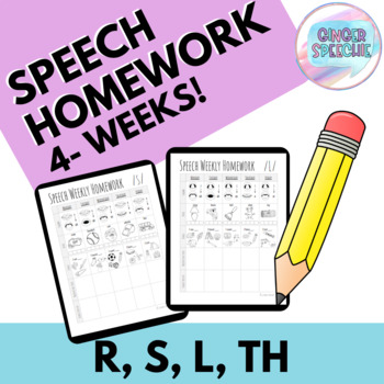 Preview of Speech Homework | R, S, L, & TH | No Prep