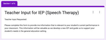 Preview of Speech IEP Teacher Input Forms