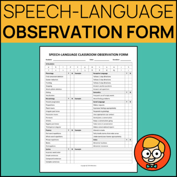 Preview of Speech-Language Classroom Observation Form
