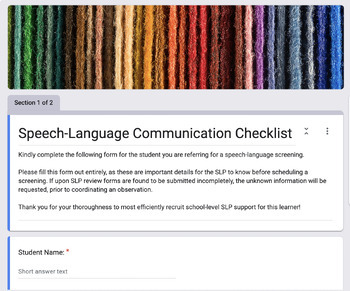 Preview of Speech Language Communication Checklist - Screening / Referral Form