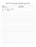 Speech & Language Daily Therapy Notes & Data Sheet