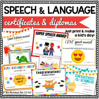 Preview of Speech & Language Diplomas, Awards and Certificates Bundle - End of School Year