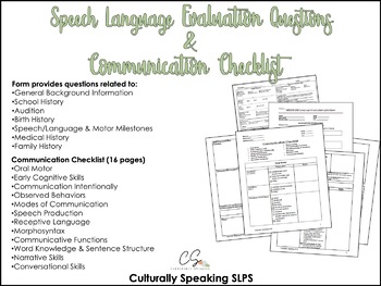 Preview of Speech Language Evaluation Questions & Communication Checklist