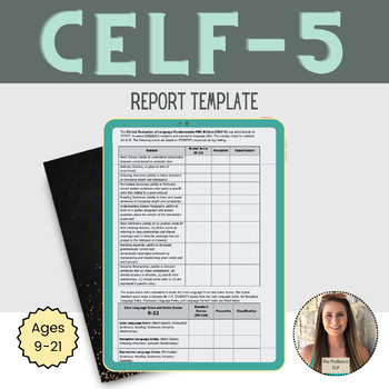 Preview of Speech-Language Evaluation Report Template - CELF-5, age 9-21