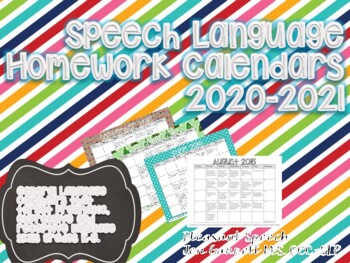 Preview of #dec2020halfoffspeech Speech Language Homework Calendars 2020-2021