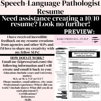 Preview of Speech-Language Pathologist Resume Service | Speech Therapy