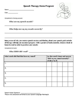 Preview of Speech-Language Pathology Home Program Worksheets