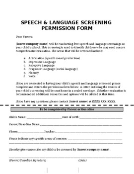 Preview of Speech & Language Screening Permission and Results Forms