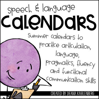 Preview of Speech & Language Summer Calendars