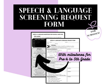 Preview of Speech & Language Teacher Screening Request Form With Milestones