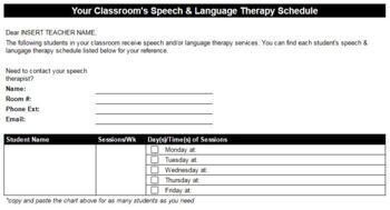 Preview of Speech & Language Therapy Schedule for Teachers