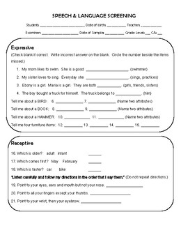 Preview of Speech & Language Therapy Screener K-8