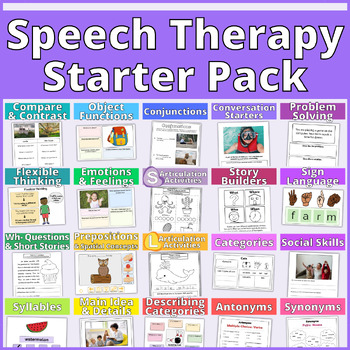 Preview of Speech Language Therapy Starter Pack Bundle, Questions Expressive Receptive