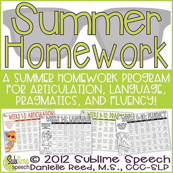 Preview of Speech & Language Therapy Summer Homework Program