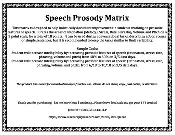 prosody speech matrix activities therapy features prosodic sentences simple language rubrics ratings teacherspayteachers choose board