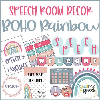 Preview of Speech Room Decor Boho Rainbow Theme SLP Decoration