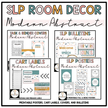 Preview of Speech Room Decor Bundle: Posters, Bulletin, Cart Label, Covers: Modern Abstract