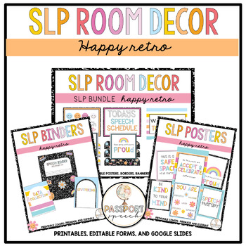 Preview of Speech Room Decor Bundle: Posters, Bulletin, Cart Labels, Covers: Happy Retro