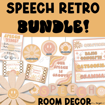 Preview of Speech Therapy Room Decoration Bundle- Retro Speech Therapy Room Decoration Kit