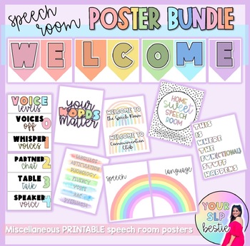 Preview of Speech Room Poster Decor Bundle | Pastel Rainbow PRINTABLE