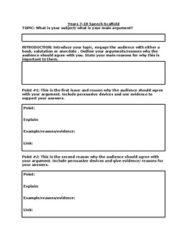 Preview of Speech Scaffold/ Template