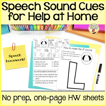Preview of Speech Sound Cues Summer Homework Parent Resource Sheets Articulation No Prep