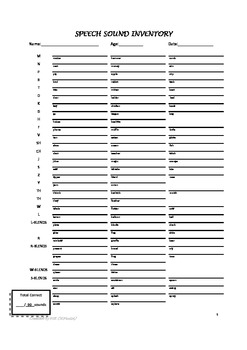 Preview of Speech Sound Inventory Articulation Screener Assessment Speech Therapy & RTI