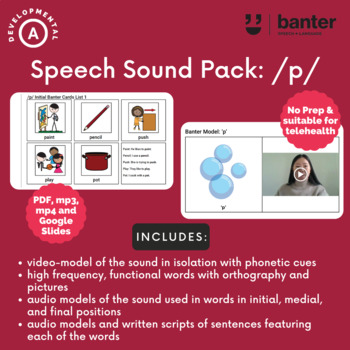 Preview of Speech Sound Pack (Initial, Medial and Final): /p/ (flashcards, audio and video)