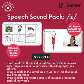 Preview of Speech Sound Pack (Initial, Medial and Final): /z/ (flashcards, audio and video)