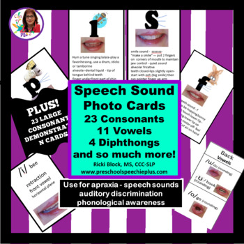 Preview of Speech Sound Cues Photo Cards For Consonants and Vowels