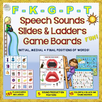 Preview of Sale! Speech Sounds Slides & Ladders Game Boards: /F/, /G/, /K/, /P/, /T/