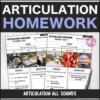 Preview of Speech Therapy 10 Month Articulation Homework Interactive PDF Distance Learning