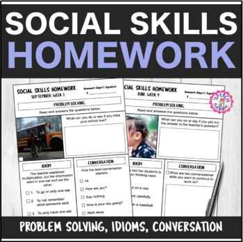Preview of Speech Therapy 10 Month Social Skills Homework Interactive PDF Distance Learning