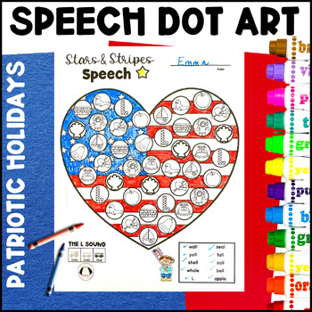 Preview of Speech Therapy Activity Dot Art Memorial Day, Veteran's Day, 4th of July NO PREP