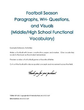 Preview of Speech Therapy Activity for Functional Vocabulary- Football