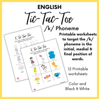 Preview of K Sound Articulation Tic-Tac-Toe for Speech Therapy