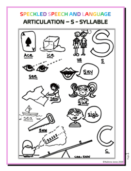 Preview of Speech Therapy Articulation - S Syllable Words - Coloring Page