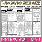 Speech Therapy Articulation and Apraxia Thanksgiving Mazes