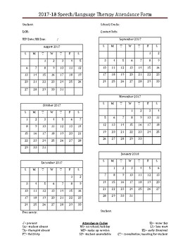Preview of Speech Therapy Attendance Sheet 2017-18
